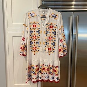 Tyler Boe White Embroidered Tunic Dress Size Medium